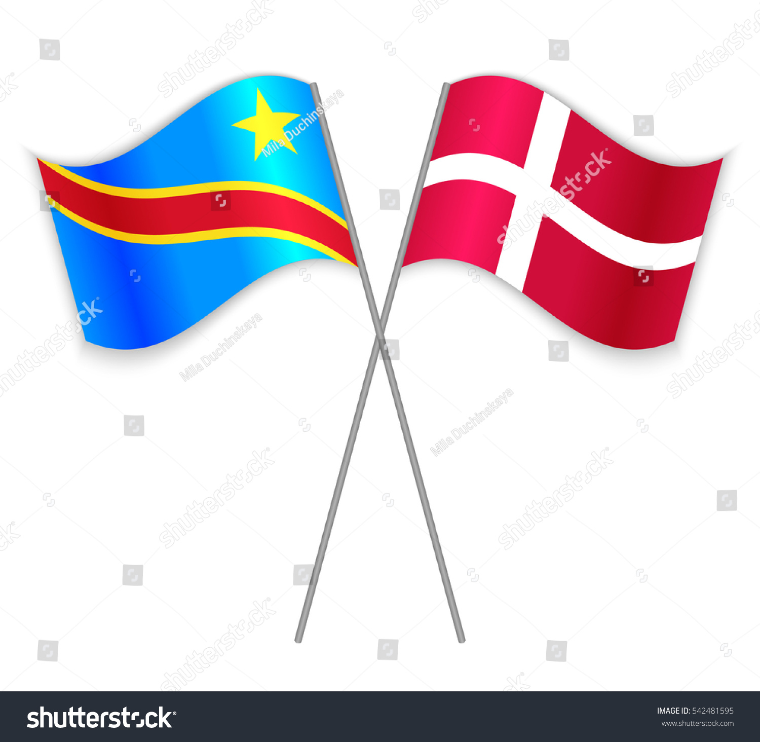 Congolese and Danish crossed flags. Democratic - Royalty Free Stock ...