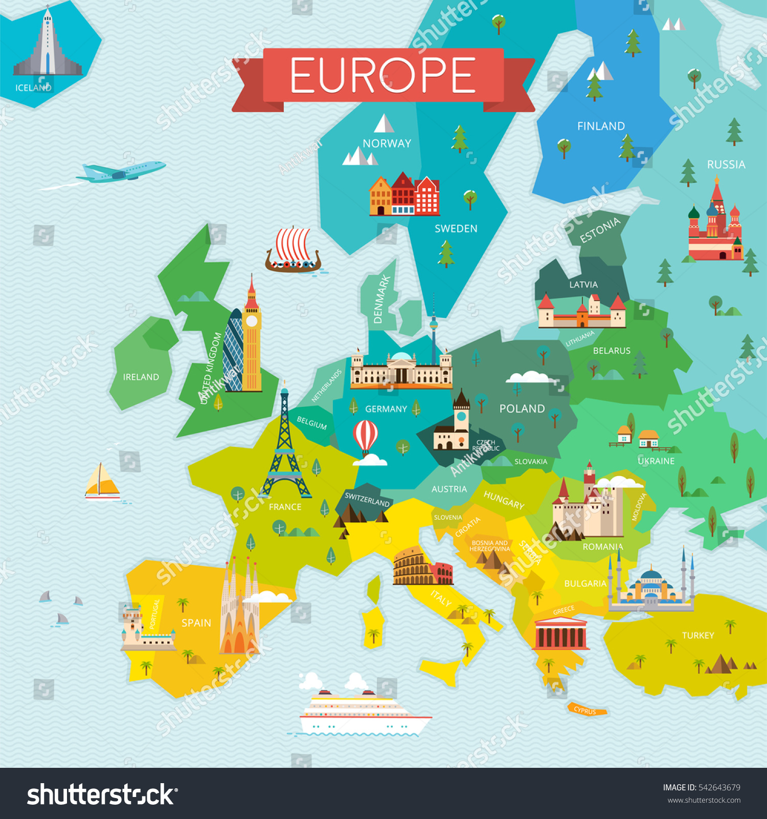 Map Of Europe With Name Of The Countries Travel Royalty Free Stock Vector 542643679 