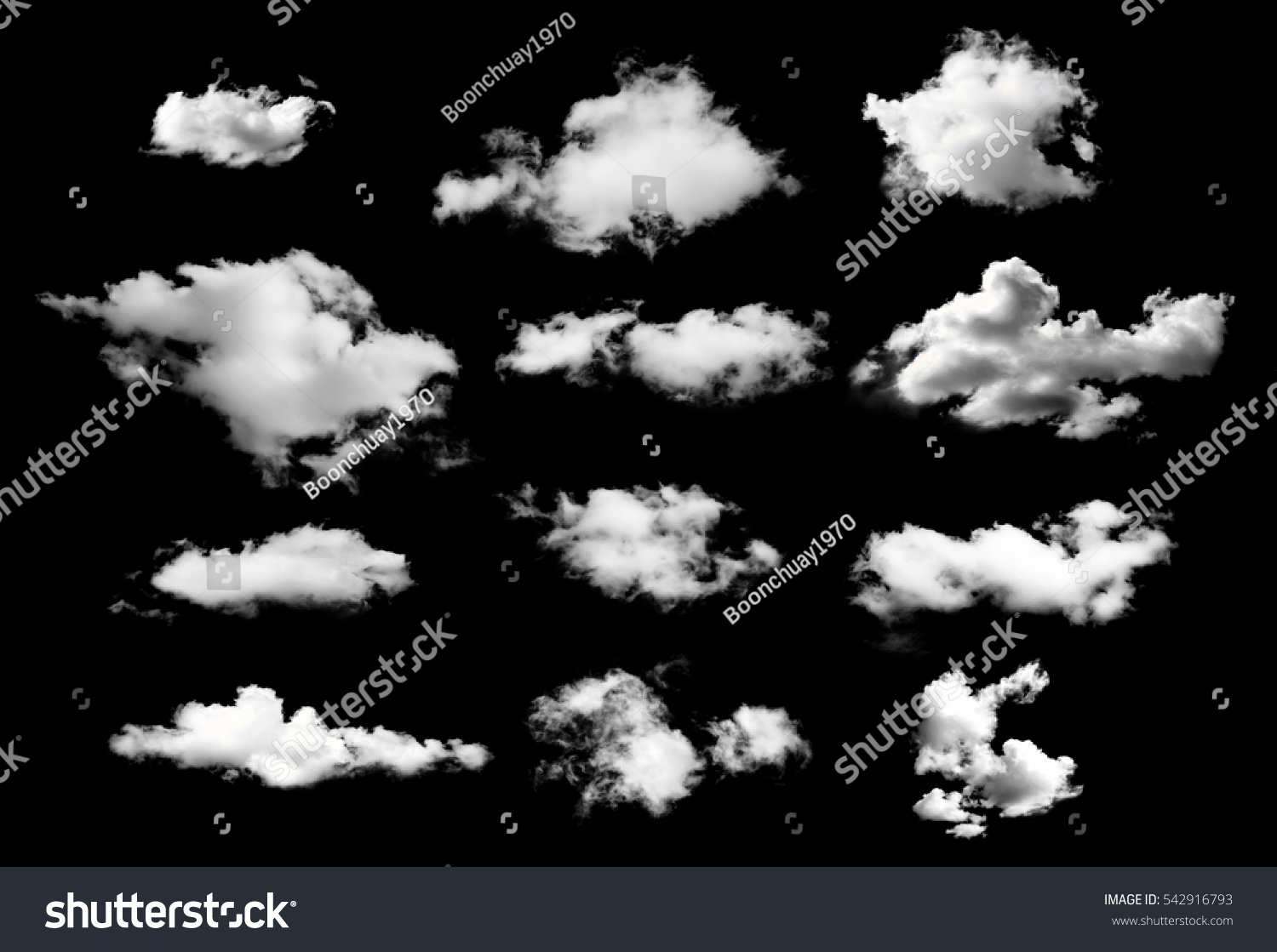 collection of white clouds isolated on black background #542916793