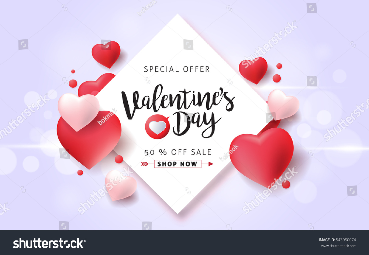 Valentines day sale background with balloons heart. Vector illustration. Wallpaper, flyers, invitation, posters, brochure, banners. #543050074