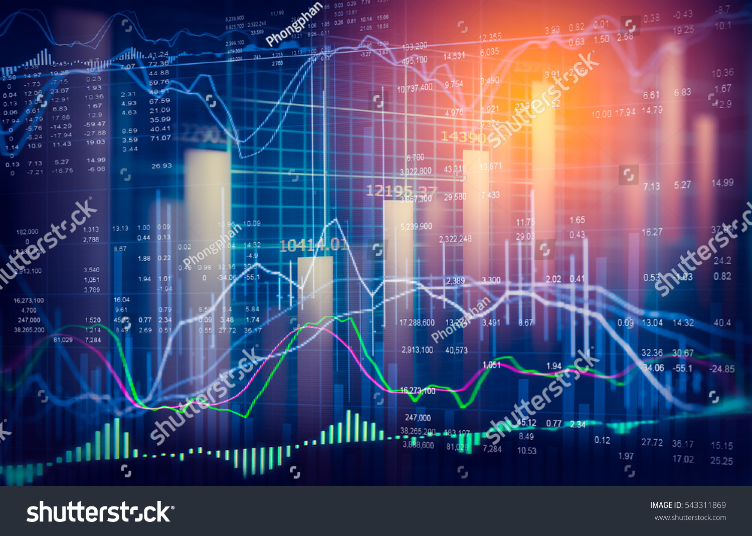 Stock market or forex trading graph and candlestick chart suitable for financial investment concept. Economy trends background for business idea and all art work design. Abstract finance background. #543311869