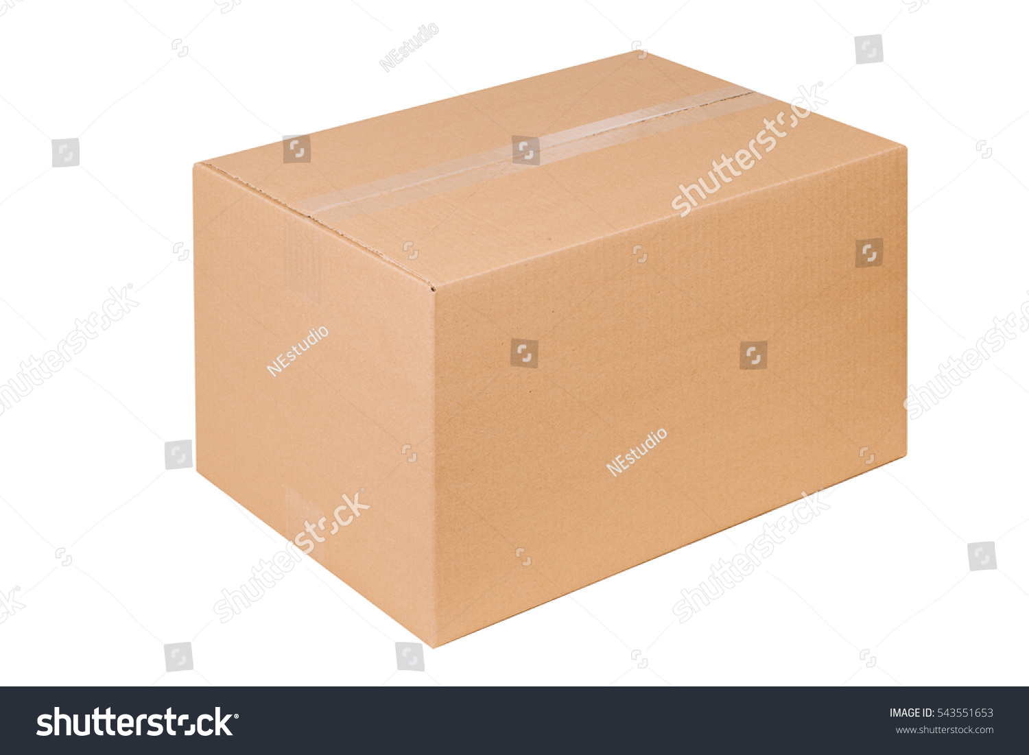 Closed cardboard box taped up and isolated on white background #543551653