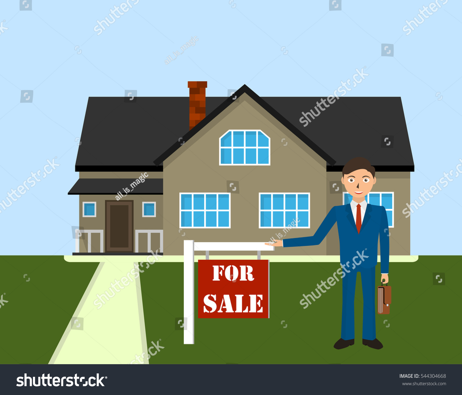 Man realtor shows a house for sale. Buy - Royalty Free Stock Vector ...