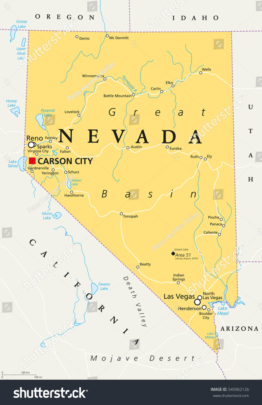 Nevada political map with capital Carson City. - Royalty Free Stock ...