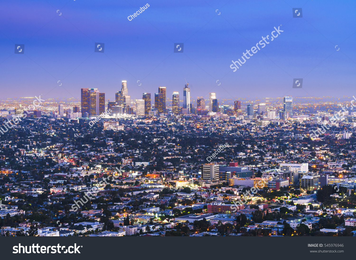 scenic view of Los Angeles skyscrapers at night,California,usa. #545976946