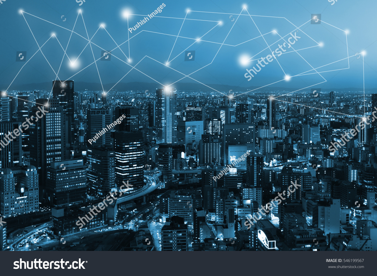 city scape and network connection concept for new global business. Blockchain connect #546199567