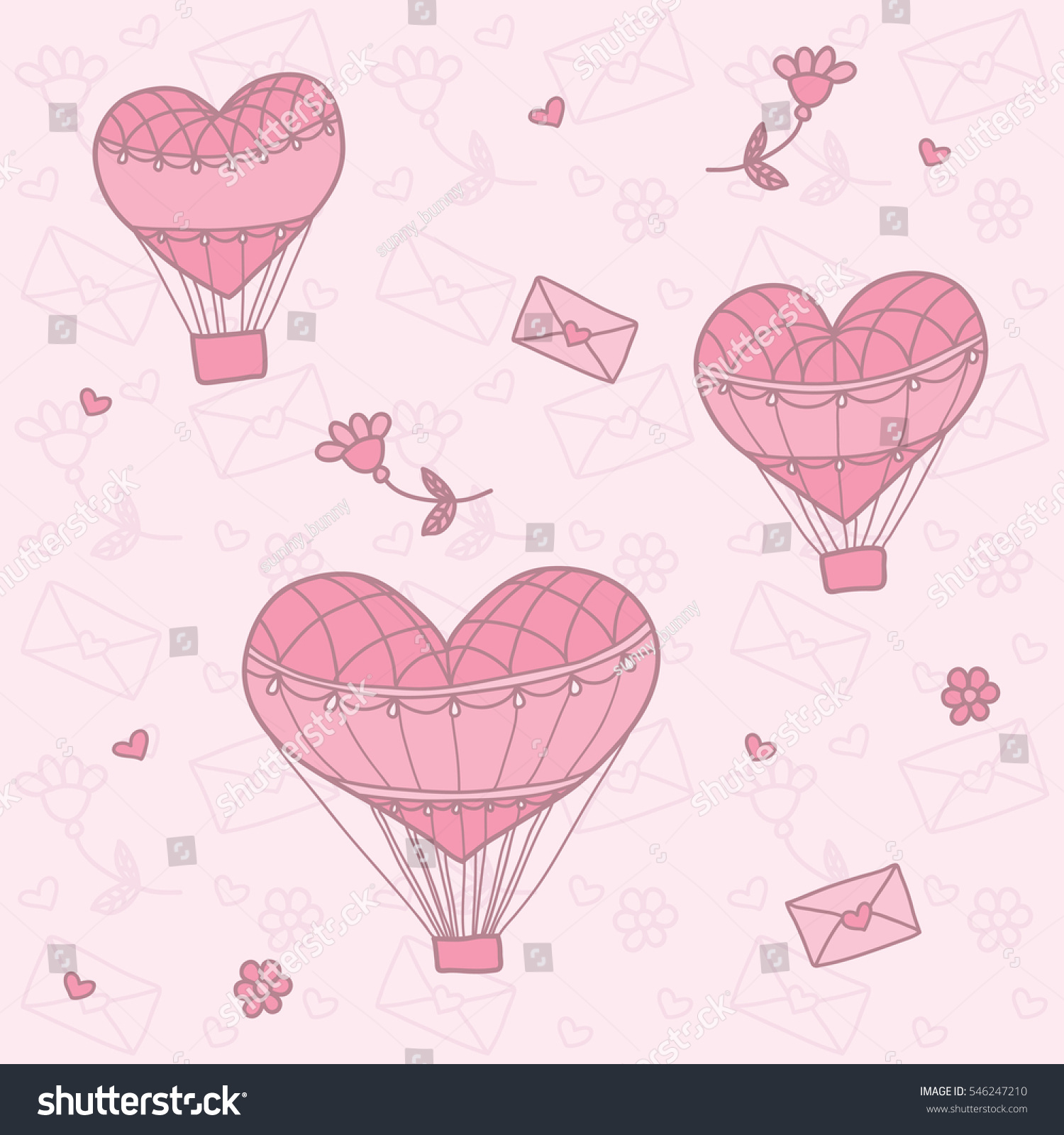 Seamless pattern with a balloon in the form of heart. Background for greeting cards, scrapbooking, print, gift wrap, manufacturing, fabric. Valentine's Day. #546247210