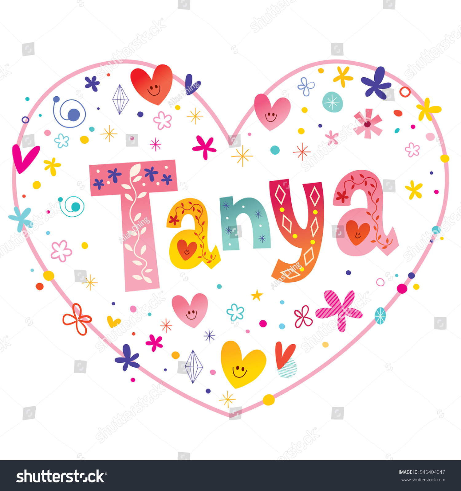 Tanya Girls Name Decorative Lettering Heart Royalty Free Stock Vector 546404047