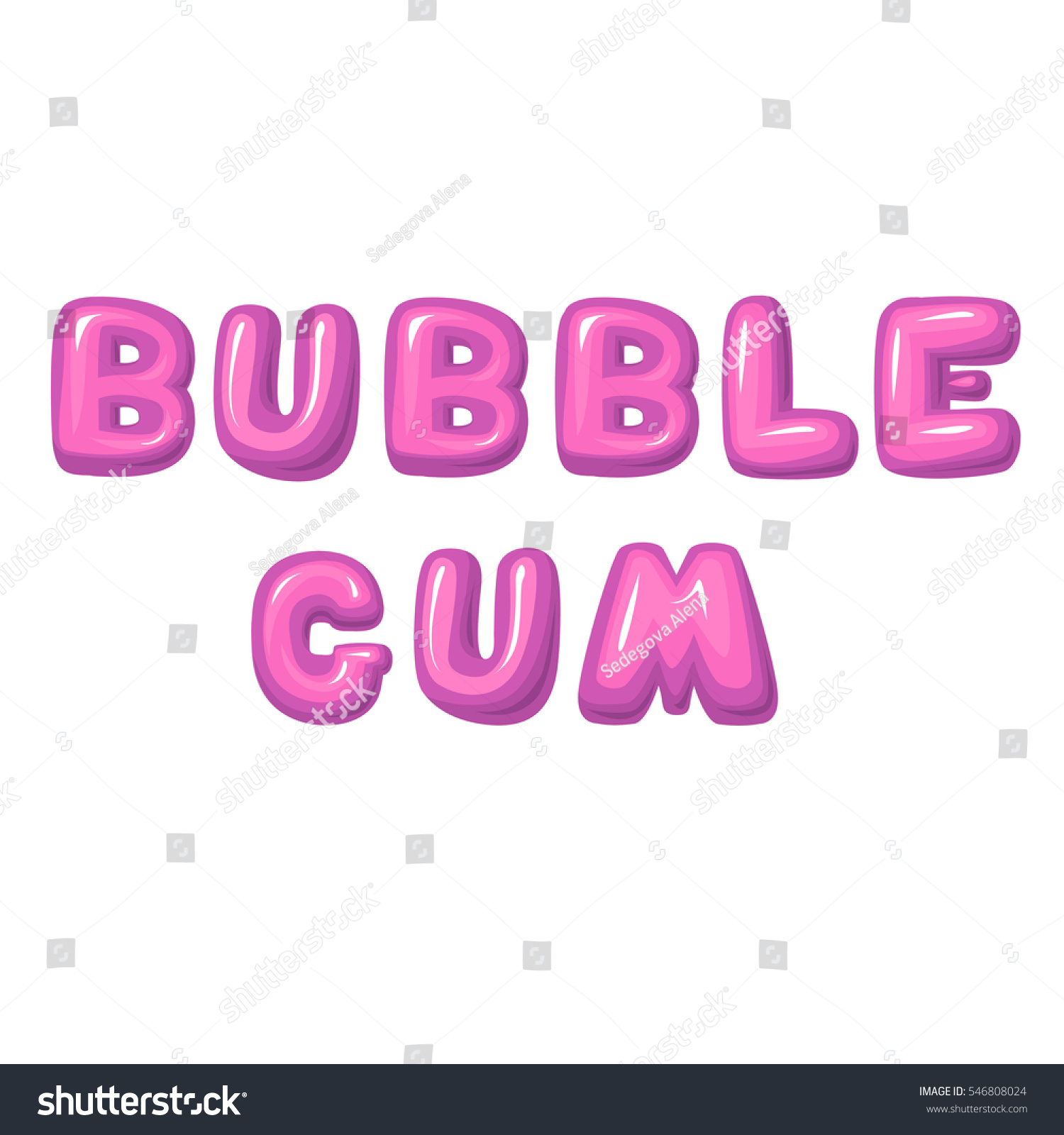 Funny Pink Lettering Bubble Gum Volumetric Bold - Royalty Free Stock 