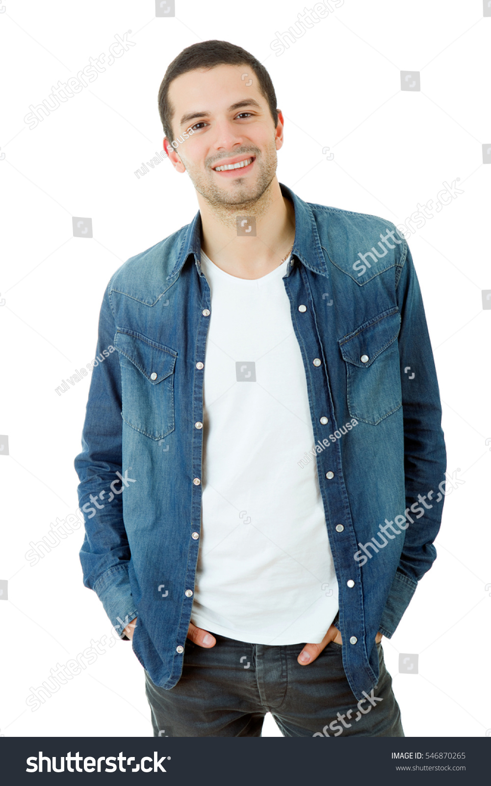 young happy casual man portrait, isolated on white #546870265