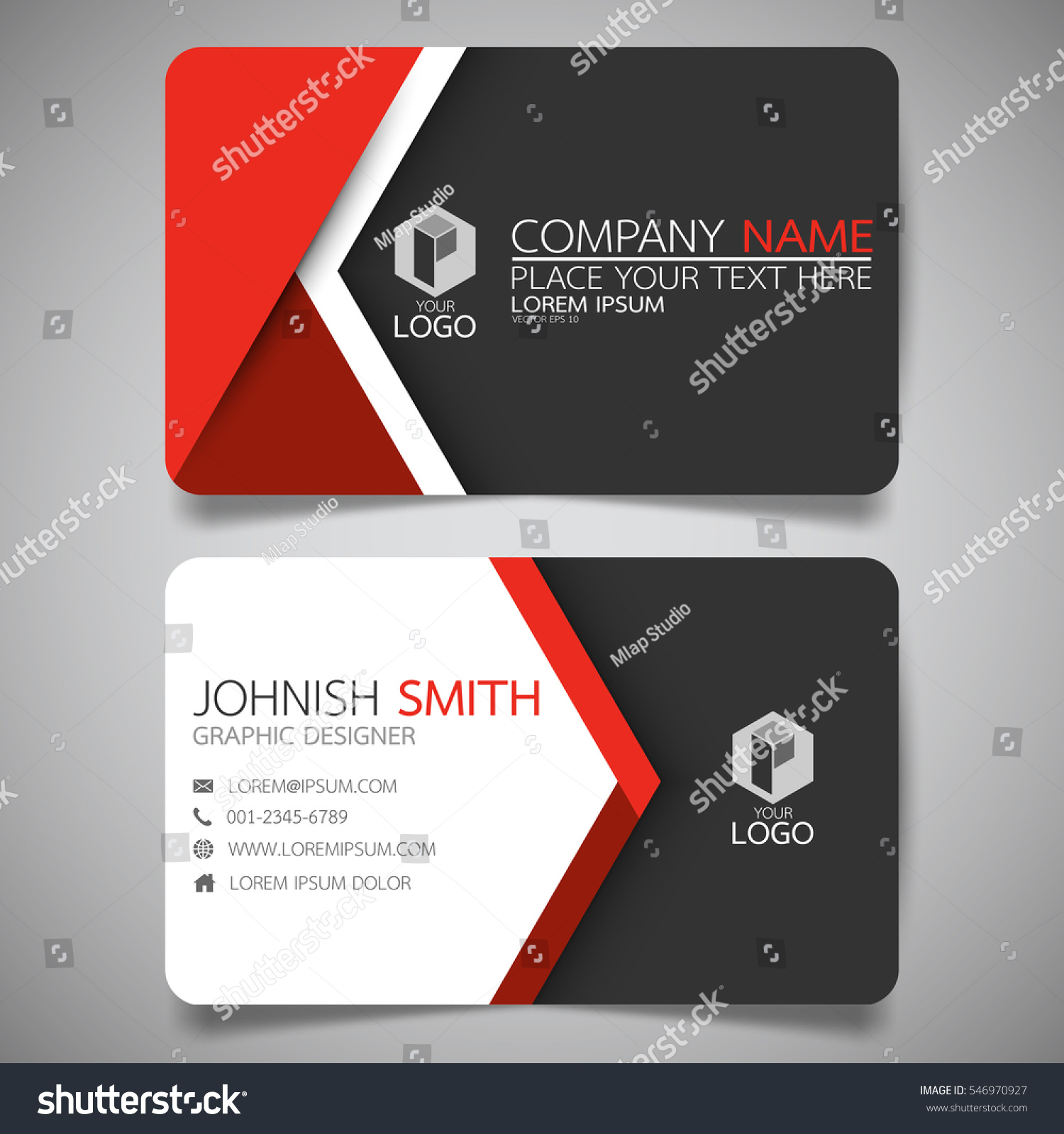 Red modern creative business card and name card,horizontal simple clean template vector design, layout in rectangle size. #546970927