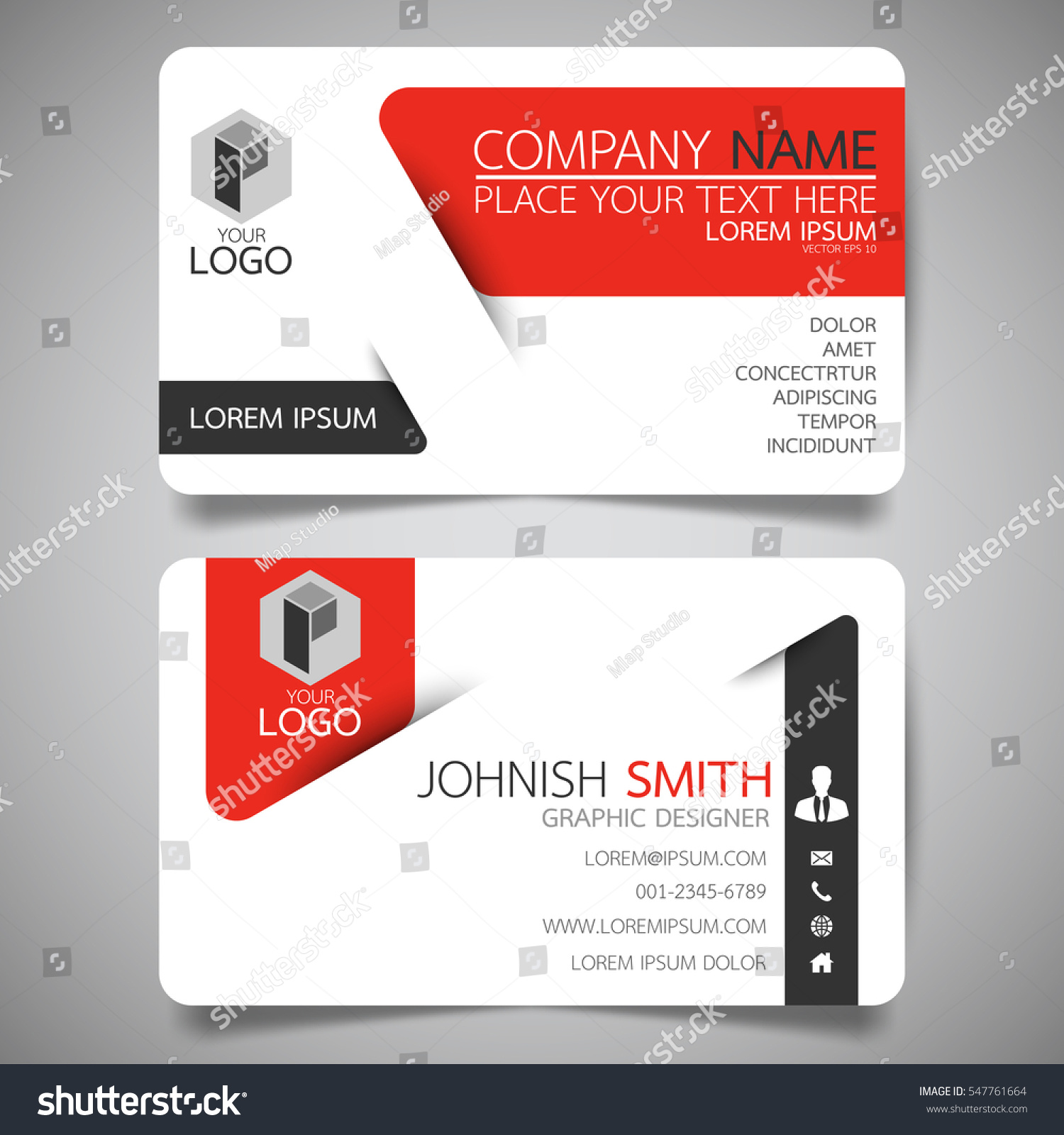 Red modern creative business card and name card,horizontal simple clean template vector design, layout in rectangle size. #547761664