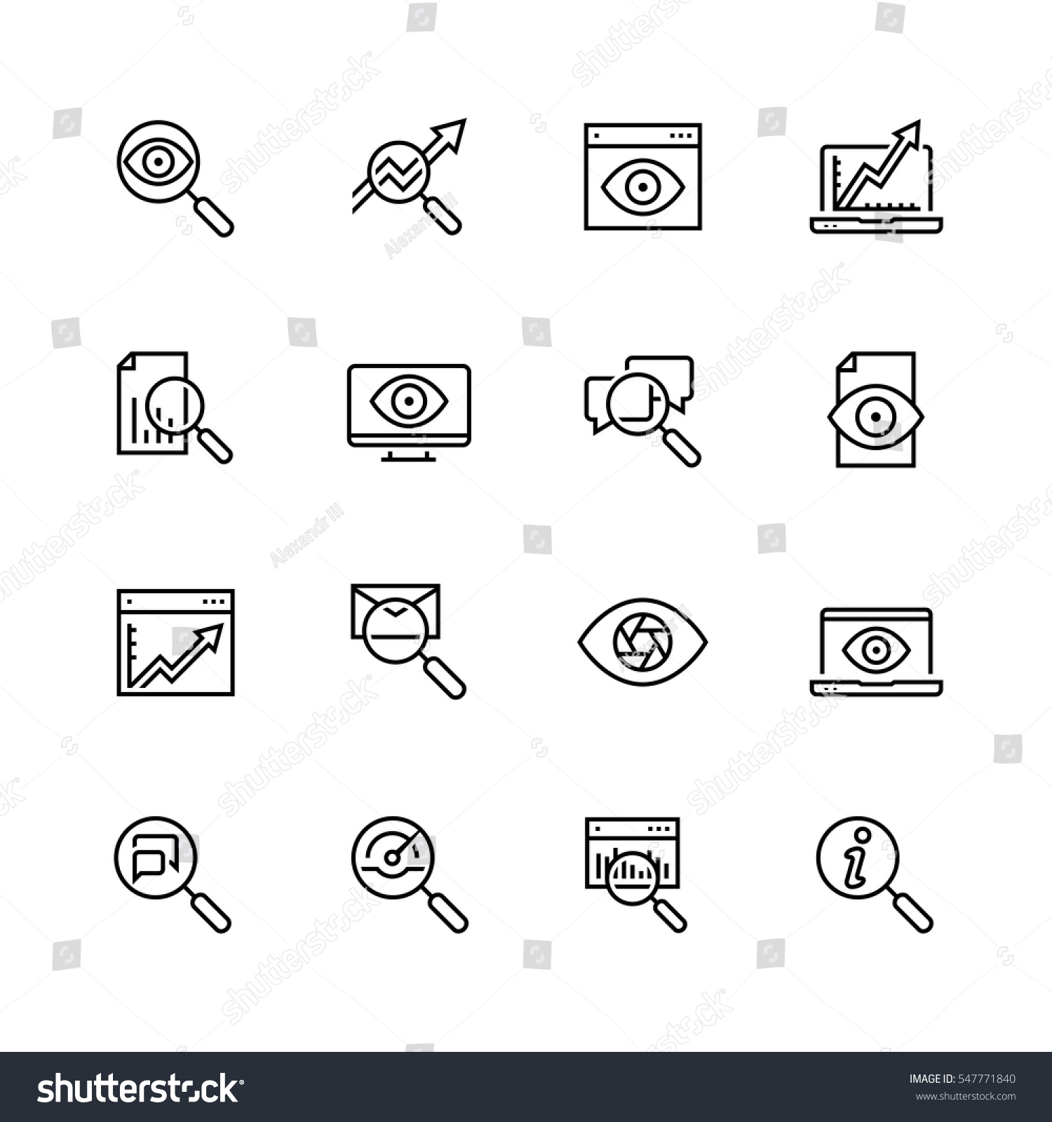 Observation and monitoring vector icon set in thin line style #547771840
