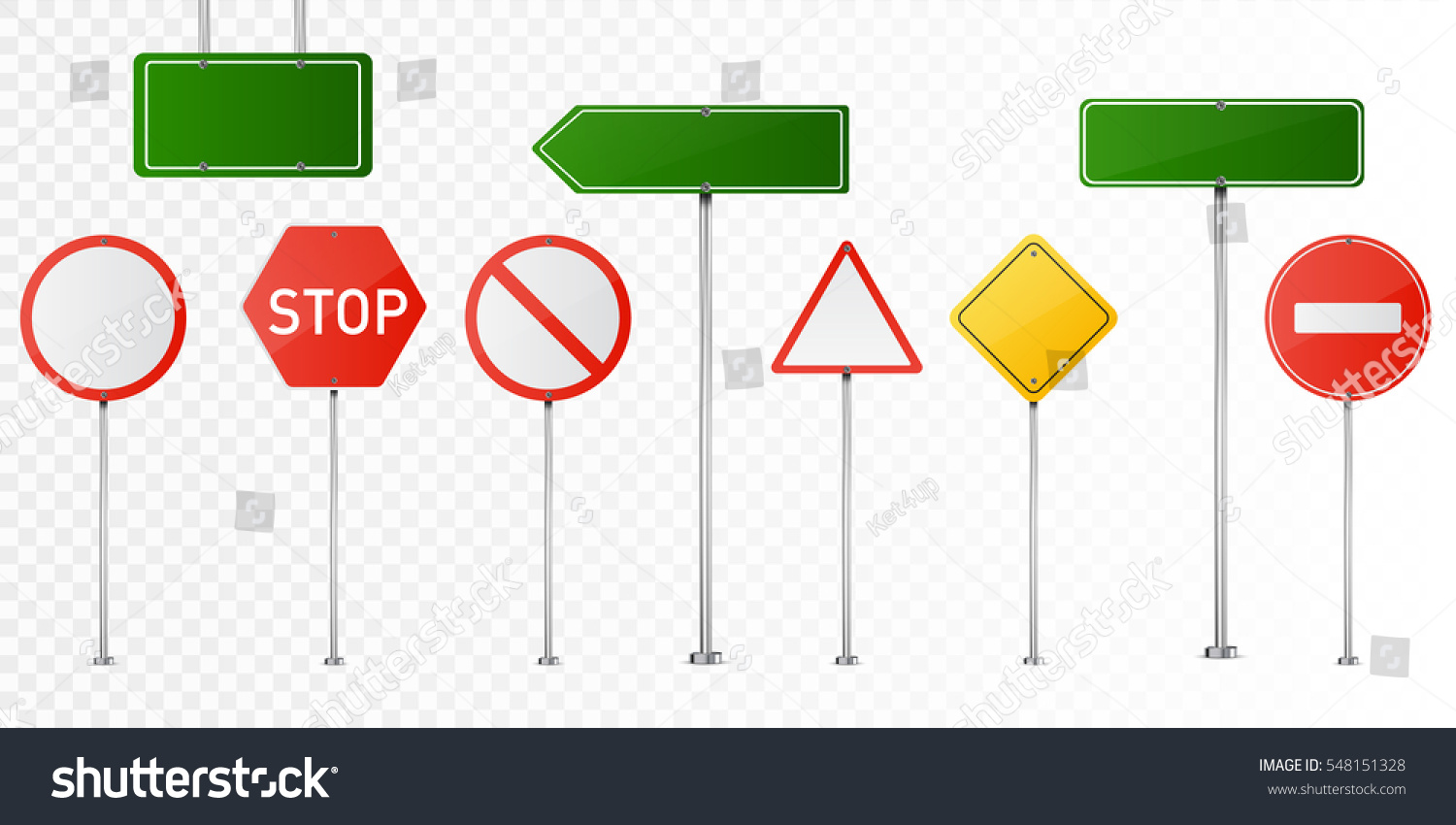 Set of road signs isolated on transparent background. Vector illustration. #548151328