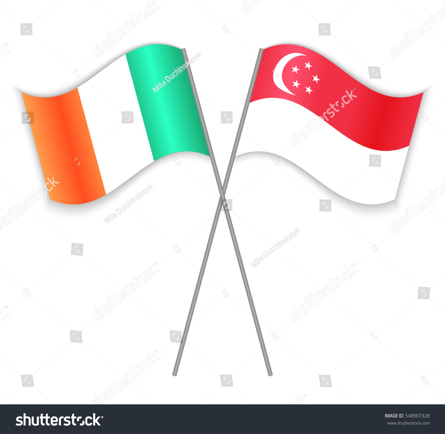 Irish And Singaporean Crossed Flags. Ireland - Royalty Free Stock ...