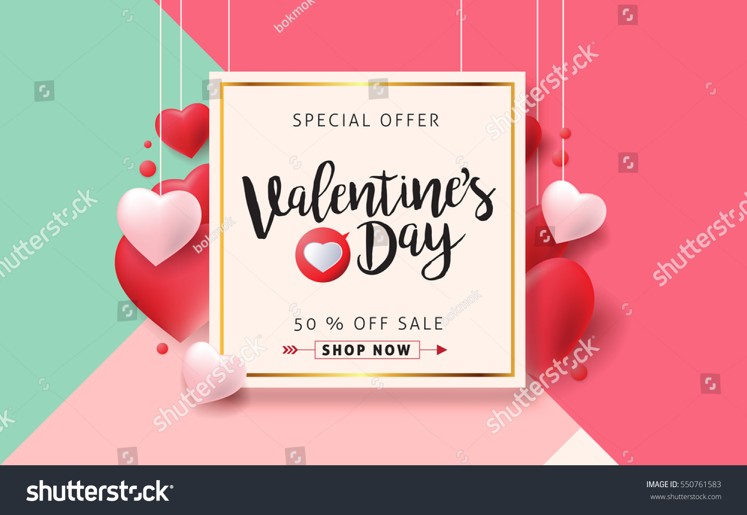 Valentines day sale background with Heart Shaped Balloons. Vector illustration.Wallpaper.flyers, invitation, posters, brochure, banners. #550761583