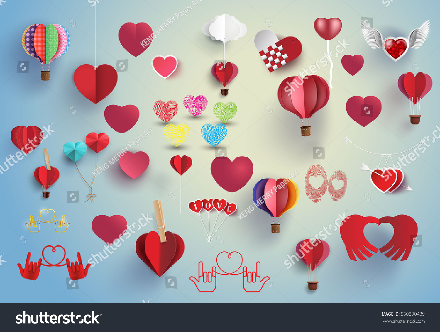 hearts set for love and valentine design,paper art and craft. #550890439