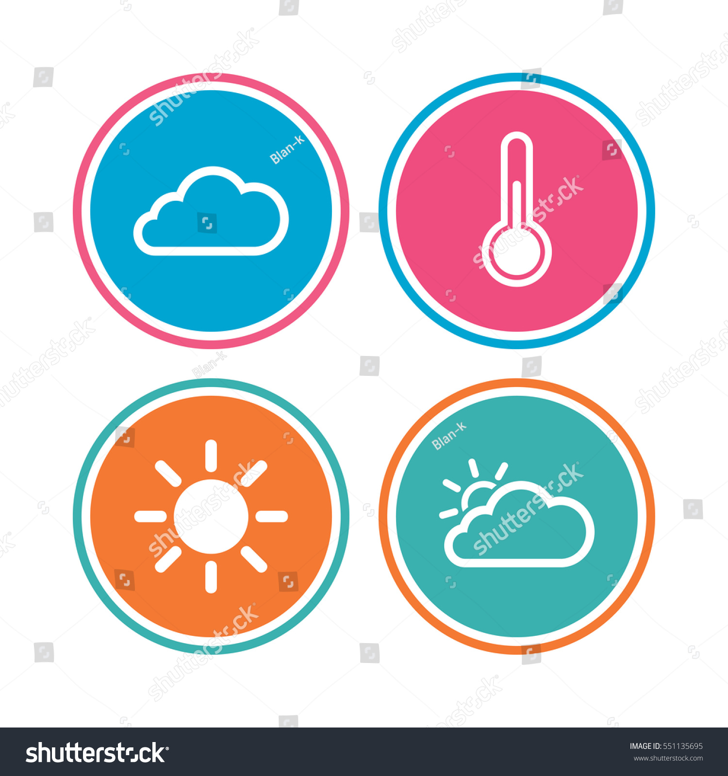 Weather icons. Cloud and sun signs. Thermometer - Royalty Free Stock ...