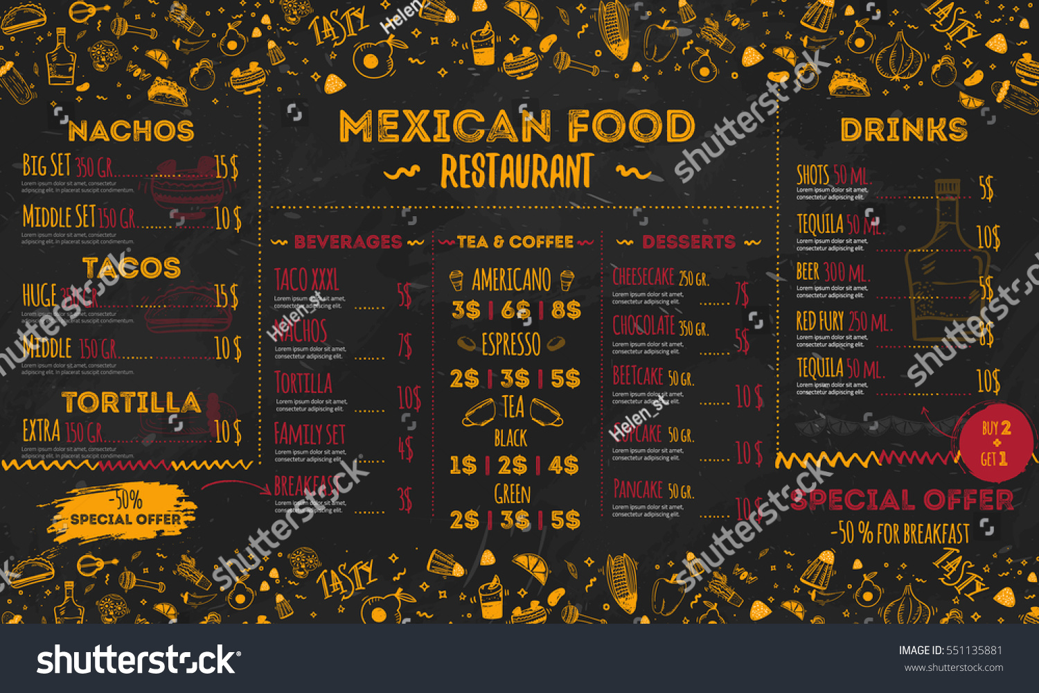 Mexican Food Restaurant menu, template design. - Royalty Free Stock ...