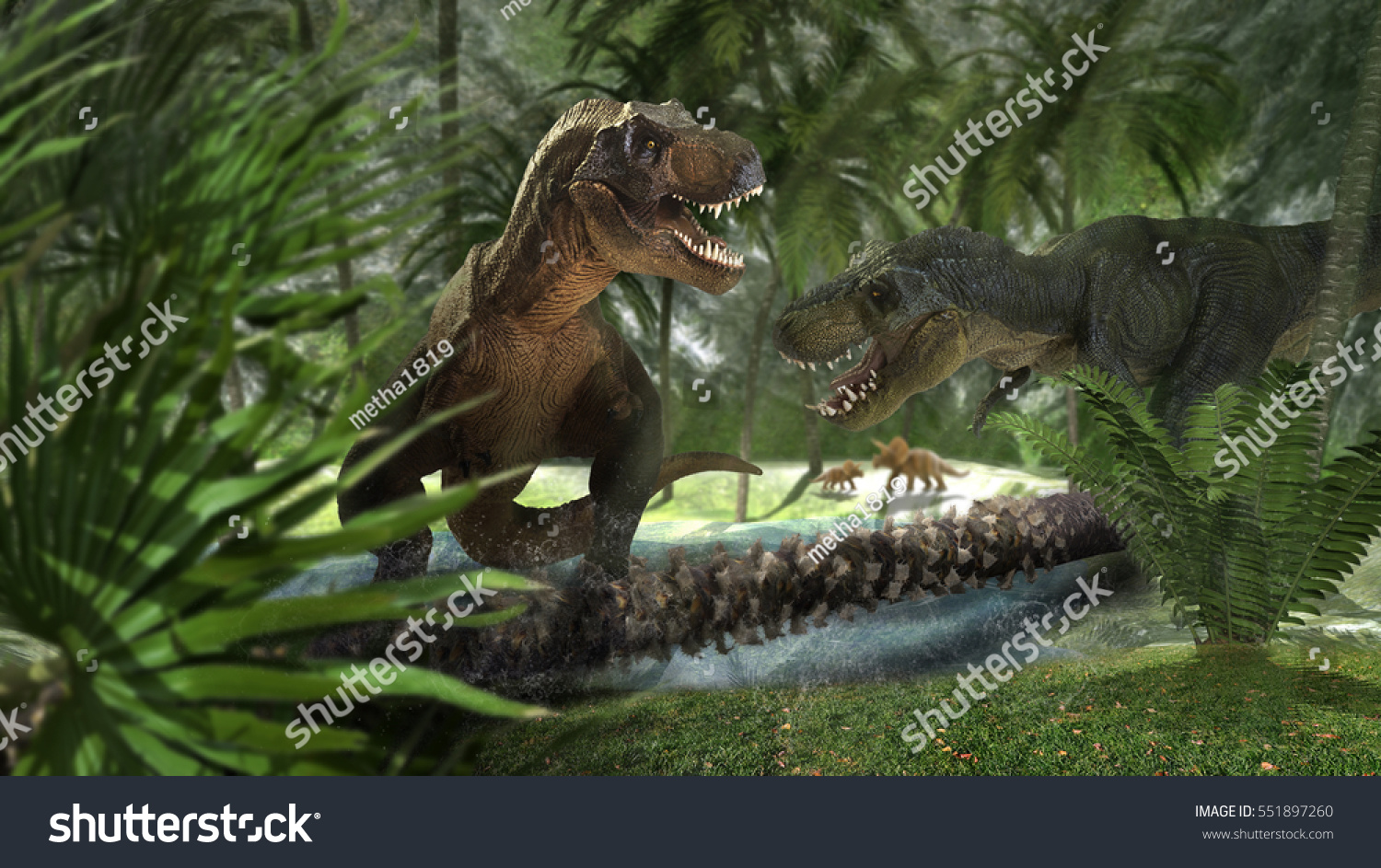 scene of the giant dinosaur destroy the park #551897260