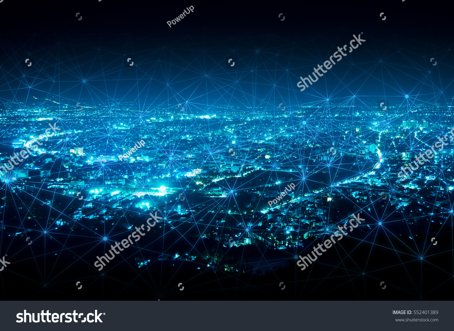abstract line connection on night city background #552401389
