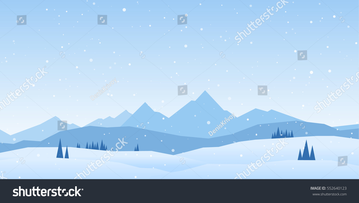 Vector illustration: Winter Mountains landscape with pines and hills. #552640123
