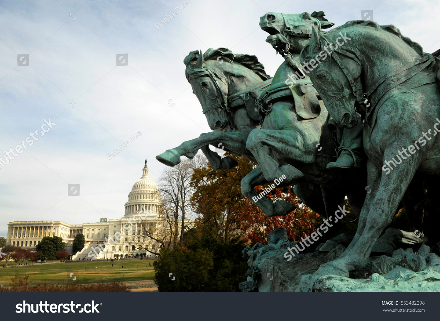 Civil War Memorial Statue in front o the US Capitol Building, Washington, DC. Horses  #553482298