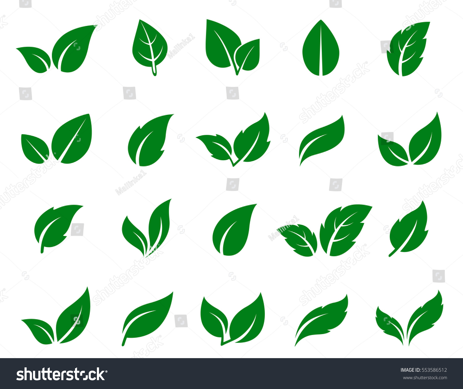 green leaf icons set on white background #553586512