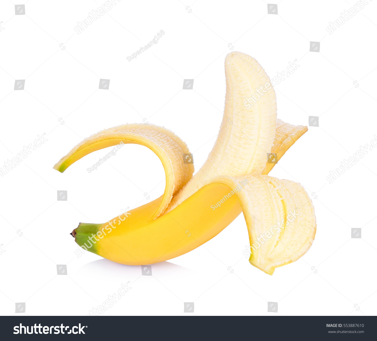Half peeled Banana, Open Banana isolated on a white background. #553887610