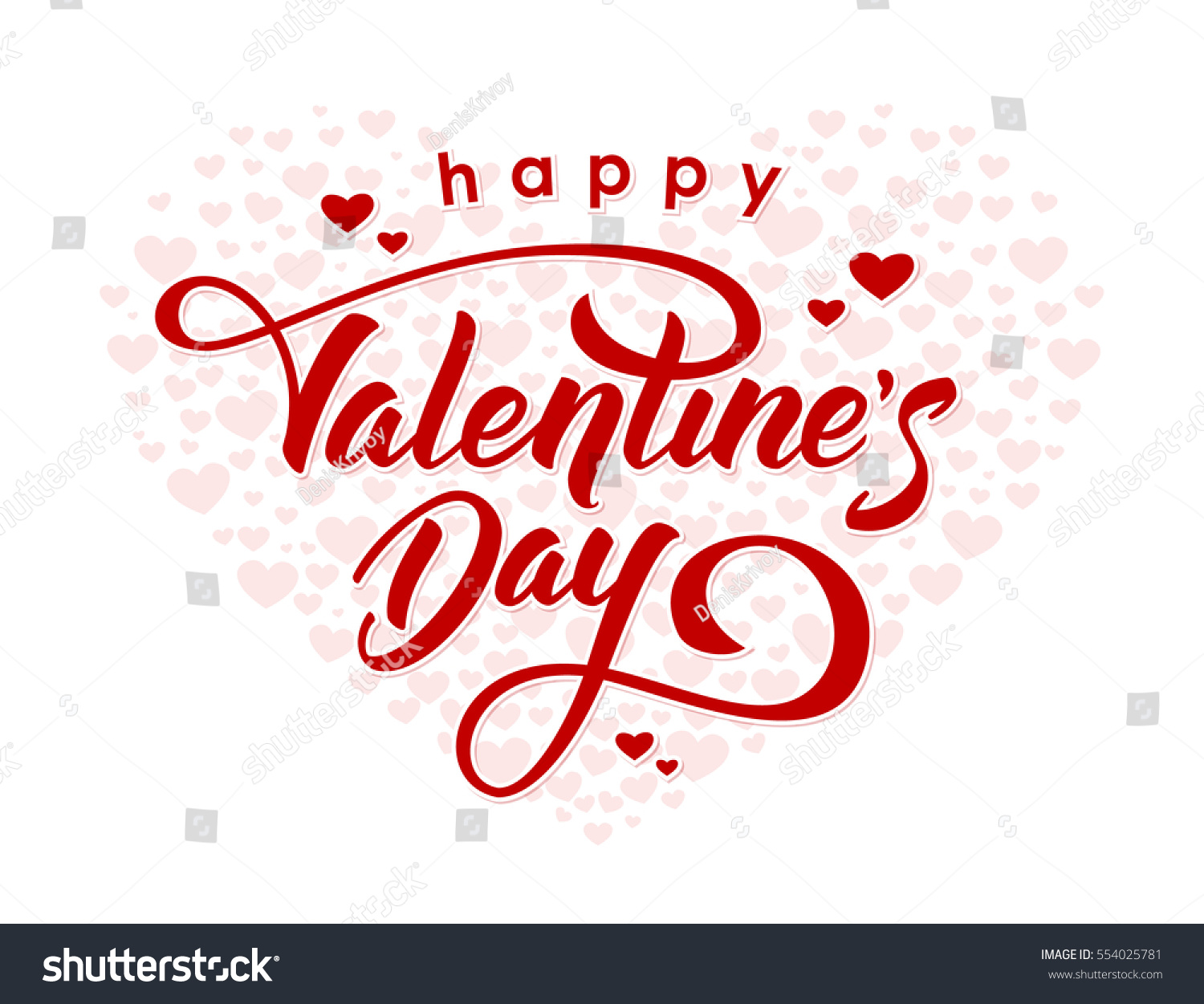 Vector illustration. Hand drawn elegant modern brush lettering of Happy Valentines Day on hearts background. #554025781