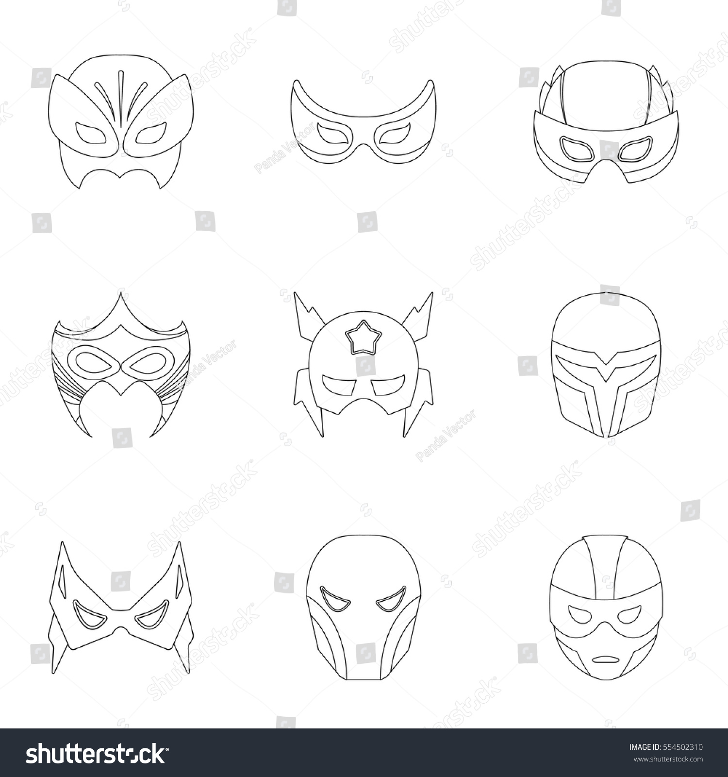 Superhero Mask Set Icons In Outline Style. Big - Royalty Free Stock ...