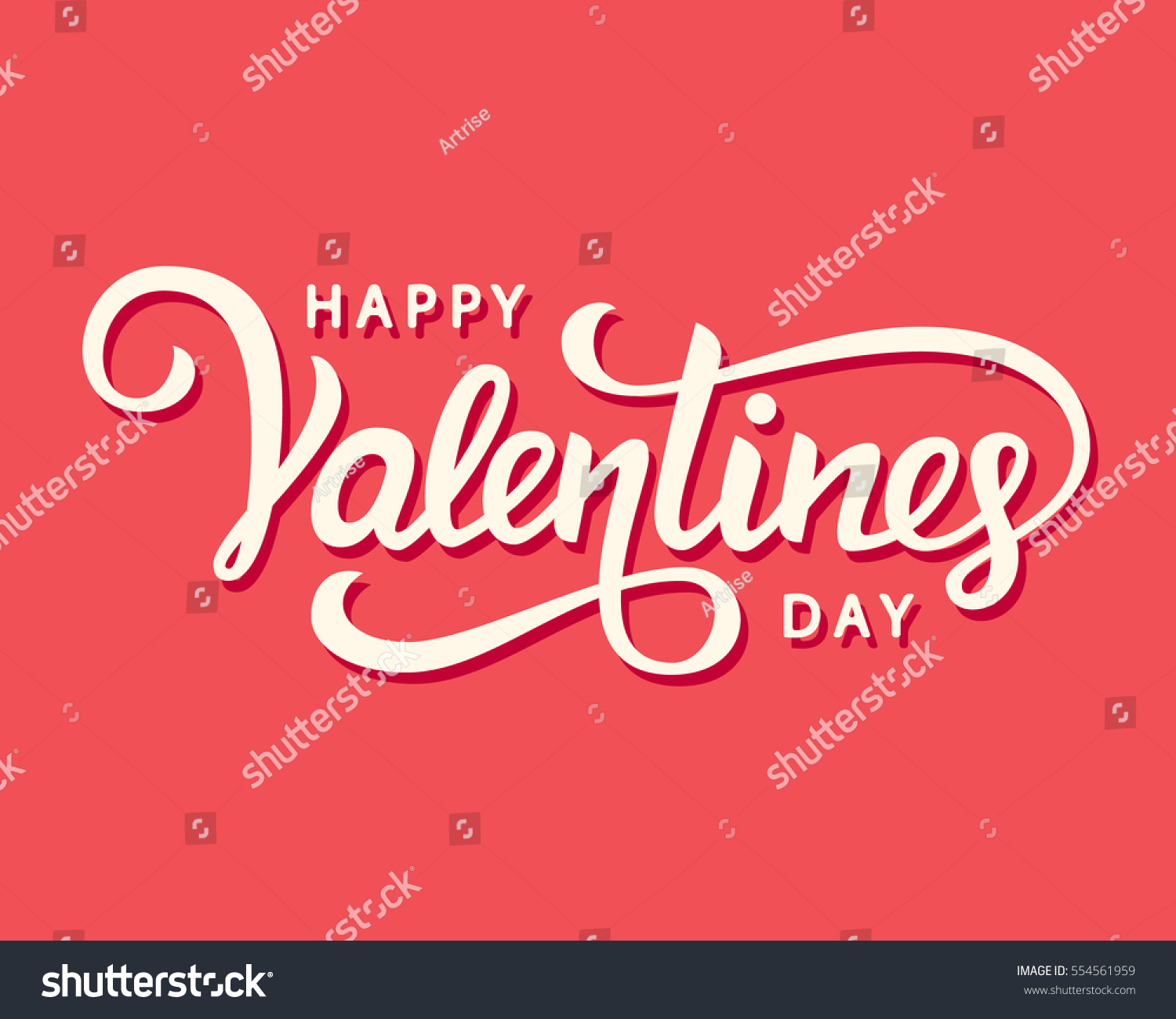 Happy Valentines Day romantic greeting card, typography poster with modern calligraphy. Retro vintage style. Vector Illustration #554561959
