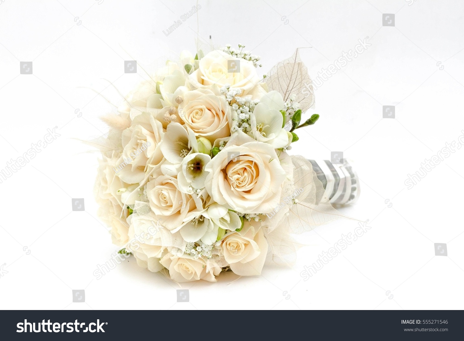 Wedding bouquet made of white roses isolated on a white background #555271546