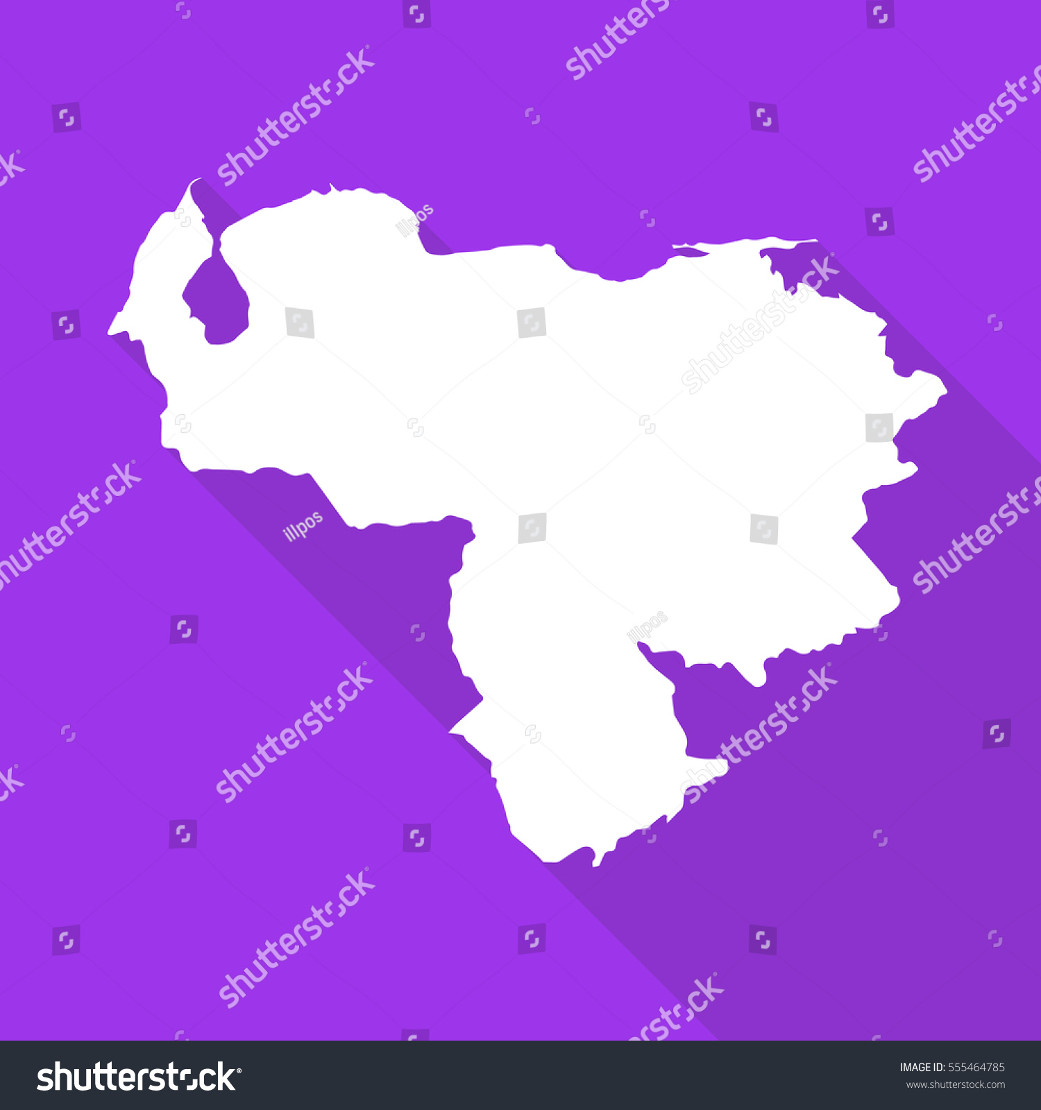 Venezuela white map,border flat simple style with long shadow on purple background #555464785