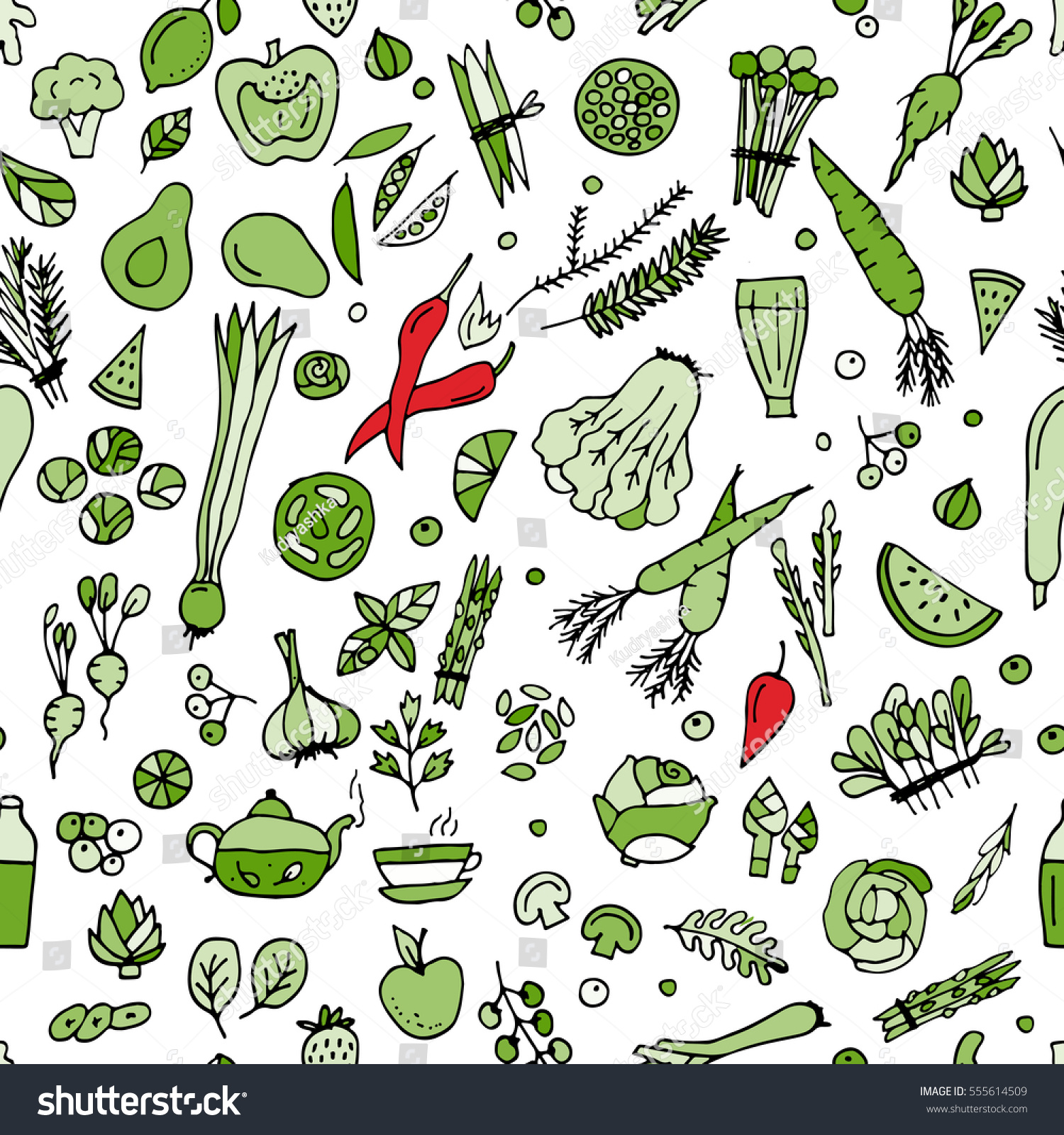 Green vegetables, detox. Seamless pattern design Royalty Free Stock