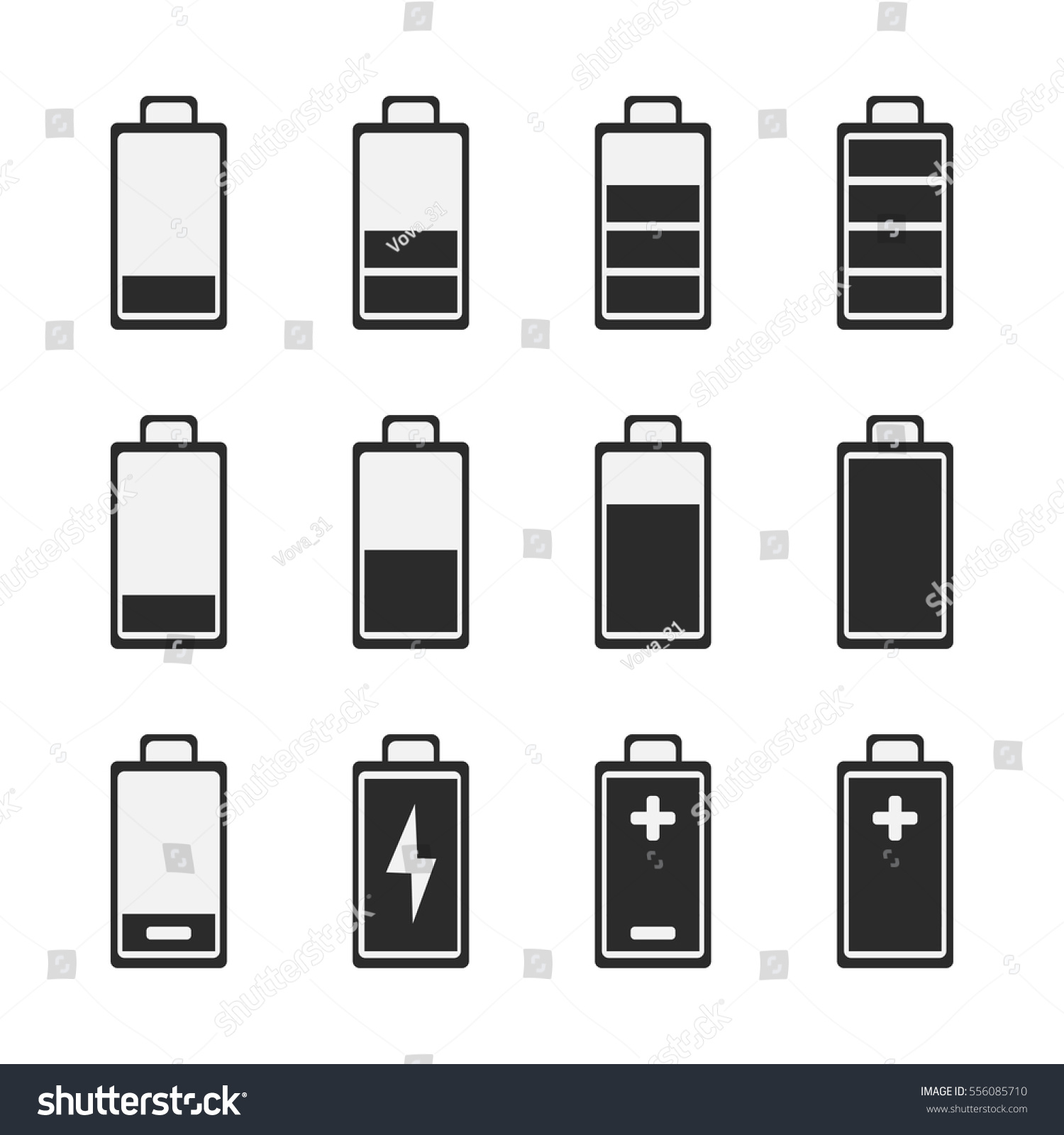 Battery icons. Symbols of battery charge level, - Royalty Free Stock ...