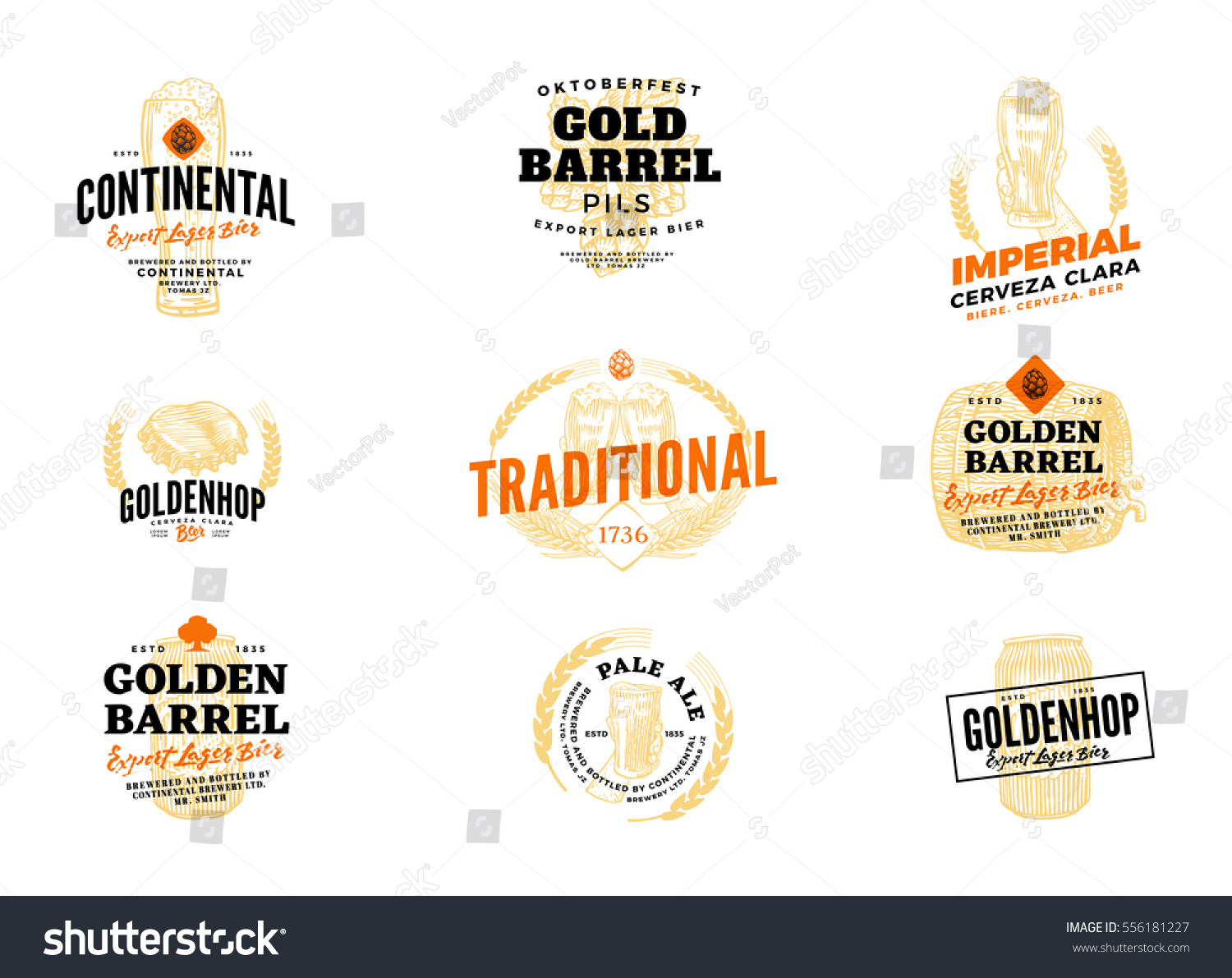 Isolated colored beer hop logo set with