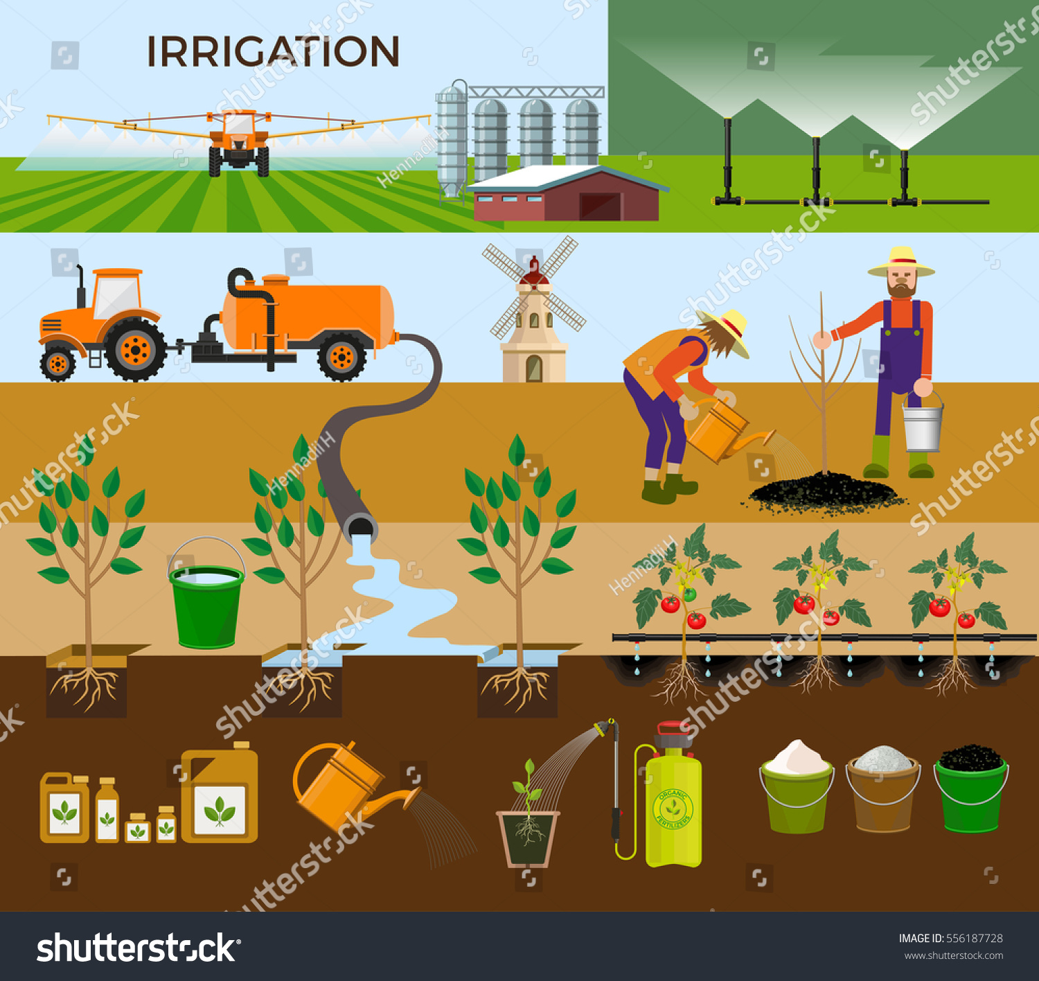 Set of vector illustrations for irrigation. - Royalty Free Stock Vector ...