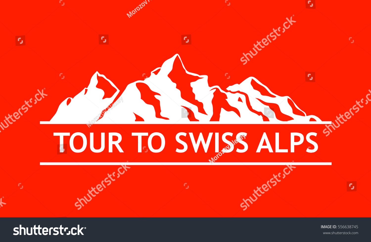 White Logo of Swiss Mountains isolated on White Background. Vector Emblem with Alps of Switzerland. #556638745