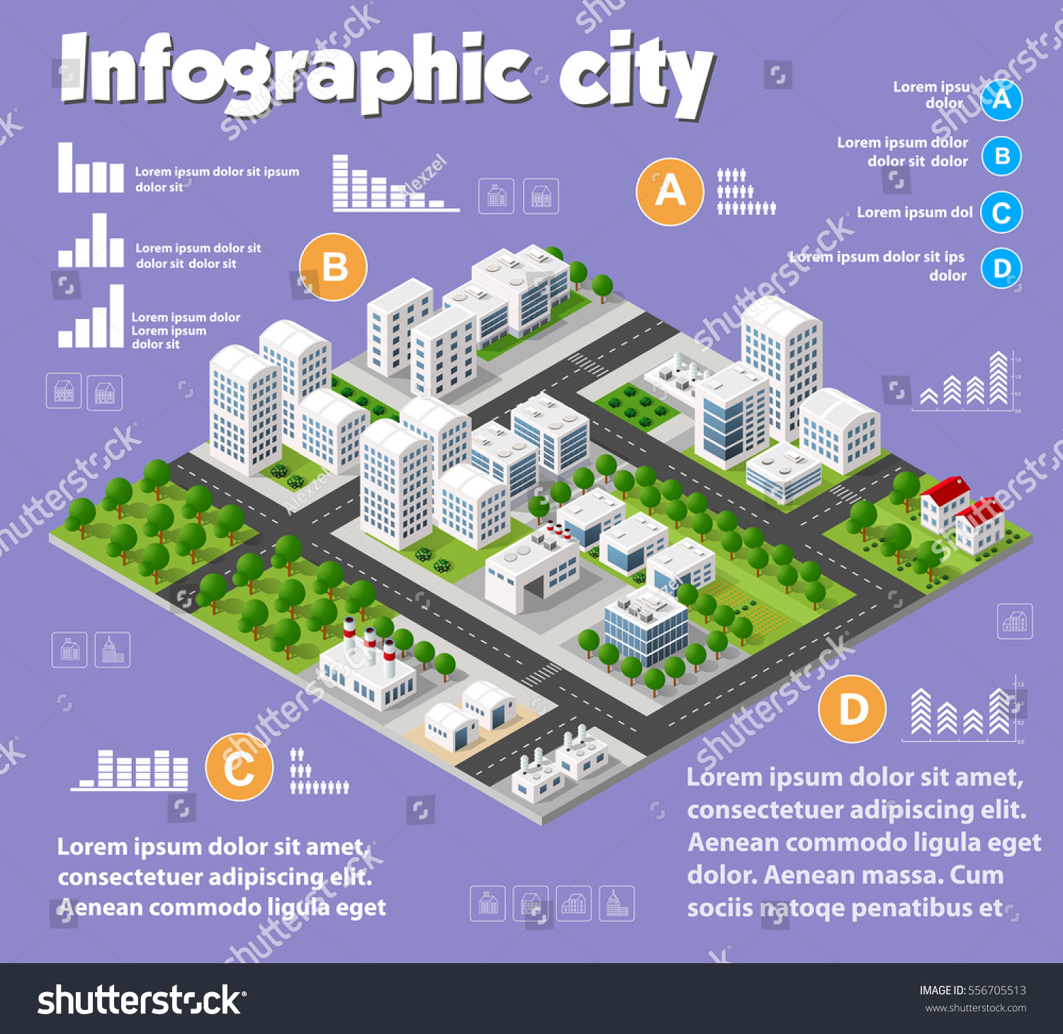 Isometric City Map Industry Infographic Set Royalty Free Stock Vector 556705513 