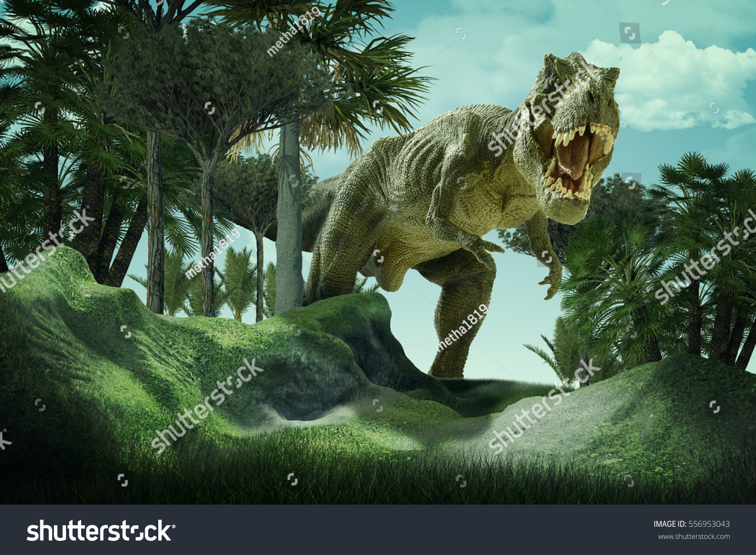 3D  rendering  scene of the giant dinosaur destroy the park #556953043