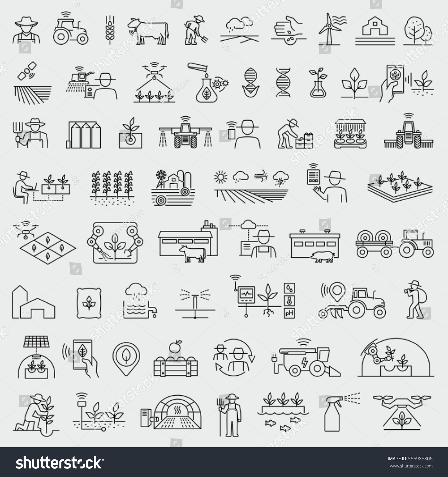 Smart farming and agriculture thin line vector icons set #556985806