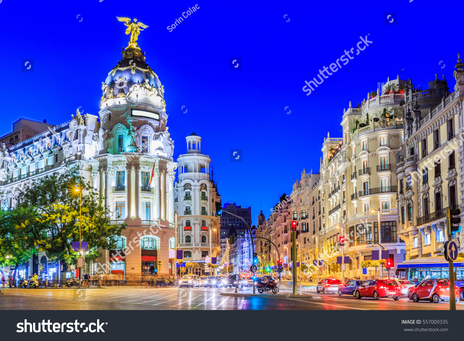 Madrid, Spain. Gran Via, main shopping street at twilight. #557009335
