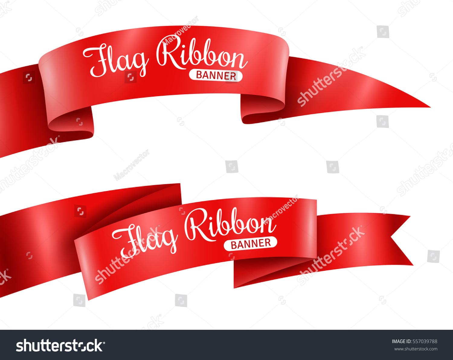Red ribbons horizontal banners set flat isolated vector illustration #557039788