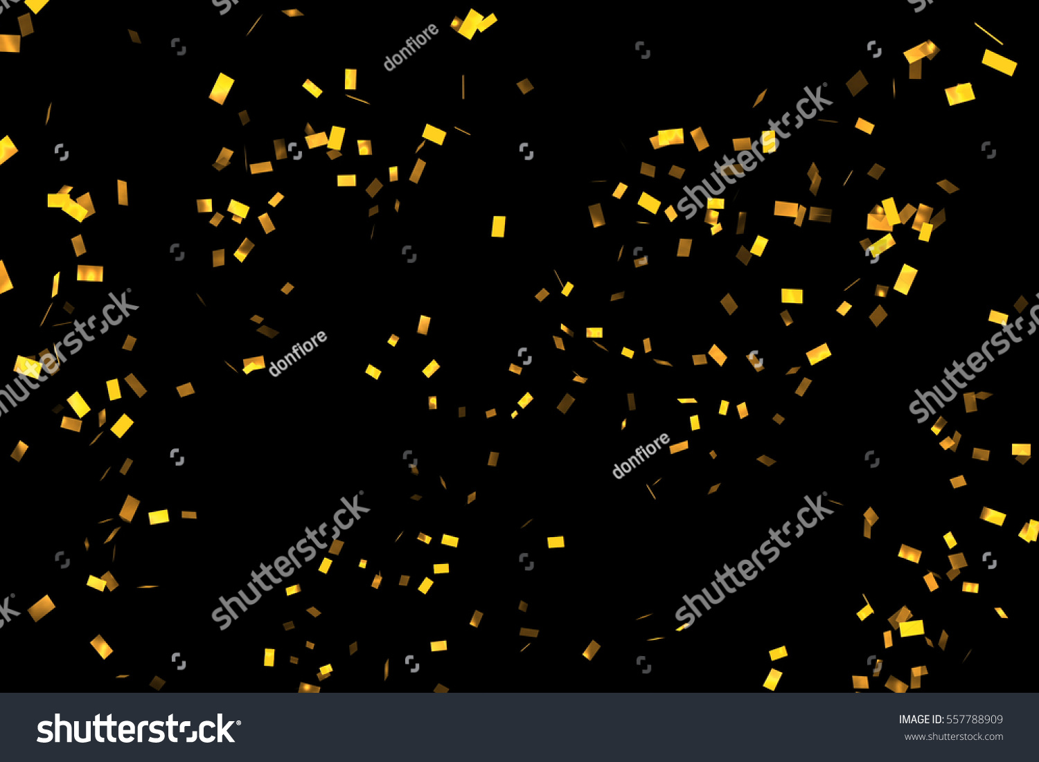 falling golden metallic glitter foil confetti, animation movement on black background, gold holiday and festive fun concept #557788909