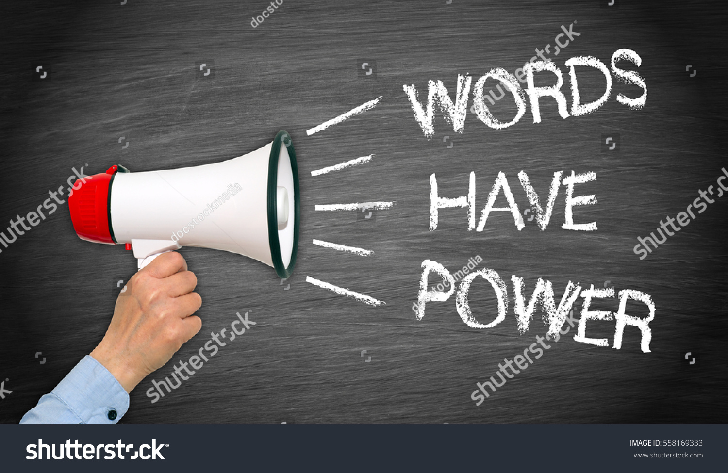Words have Power Megaphone with Hand #558169333