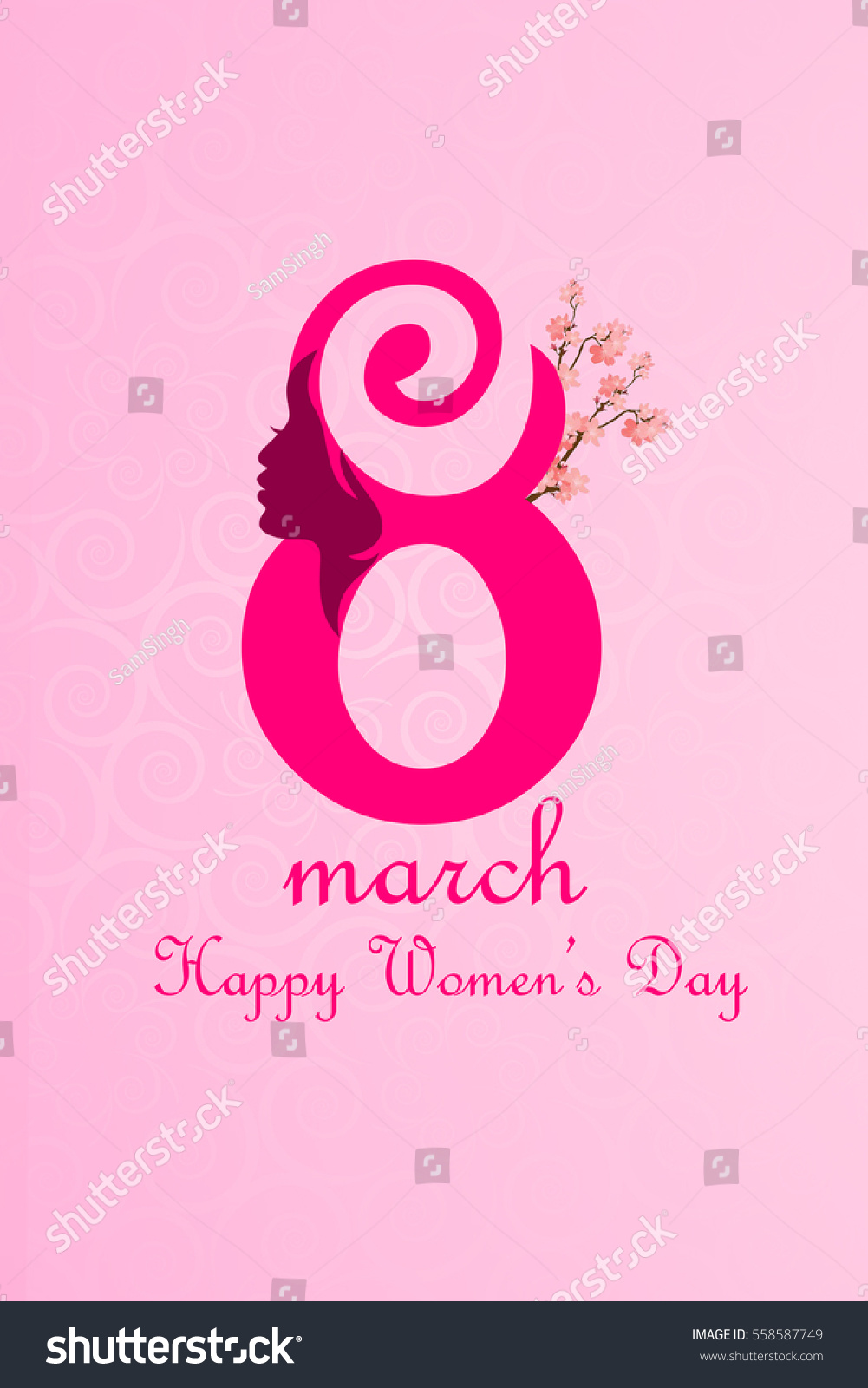 women's day  greetings with pink face on pink background #558587749