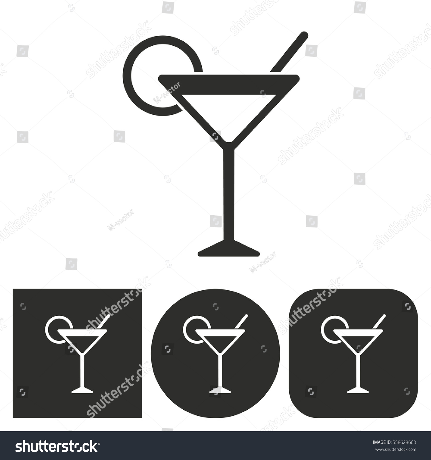 Cocktail - black and white icons. Vector - Royalty Free Stock Vector ...