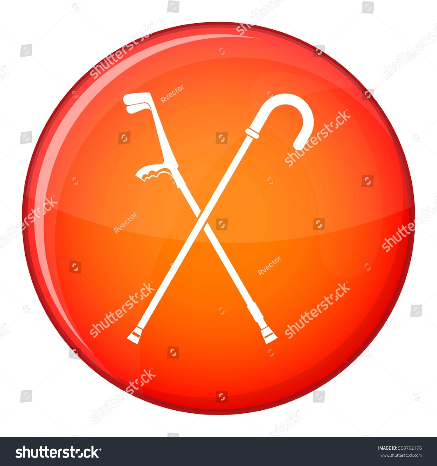 Walking cane icon in red circle isolated on white background  illustration #558792196