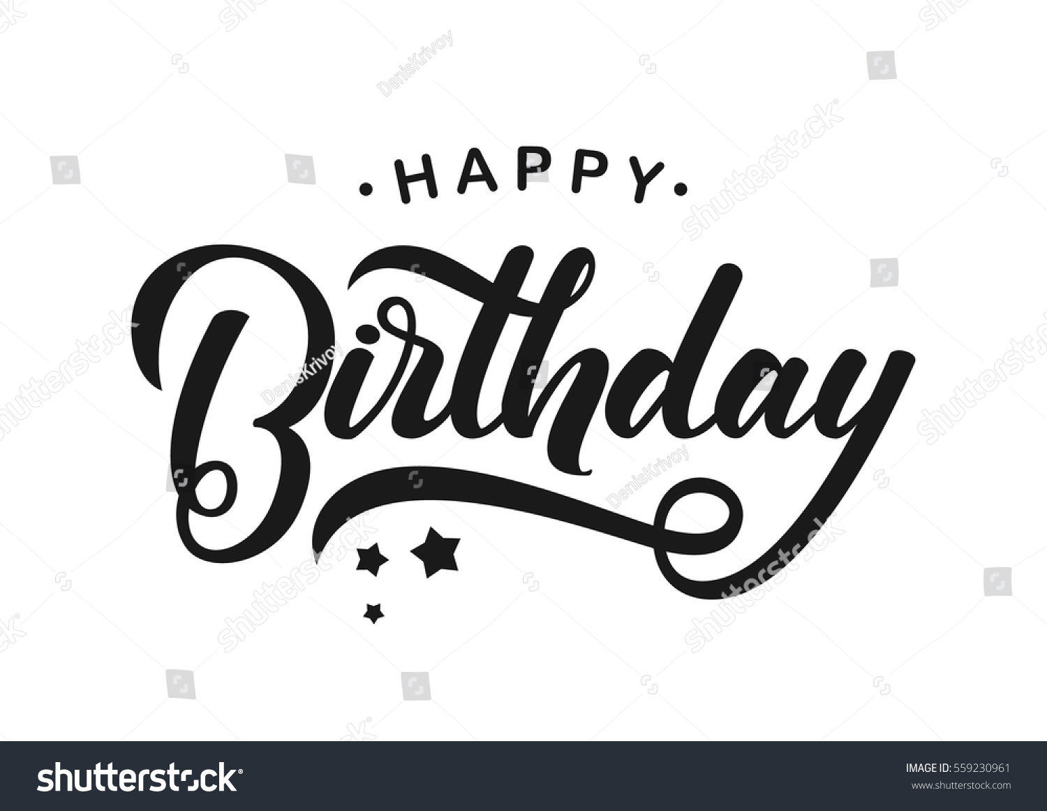 Vector illustration: Handwritten modern brush lettering of Happy Birthday on white background. Typography design. Greetings card. #559230961